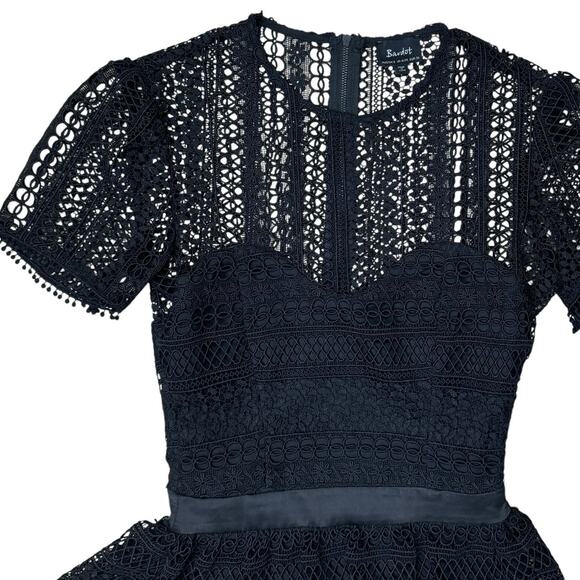 Bardot Ava Black Eyelet Lace Fit & Flare Mini Cocktail Dress - Picture 5 of 9